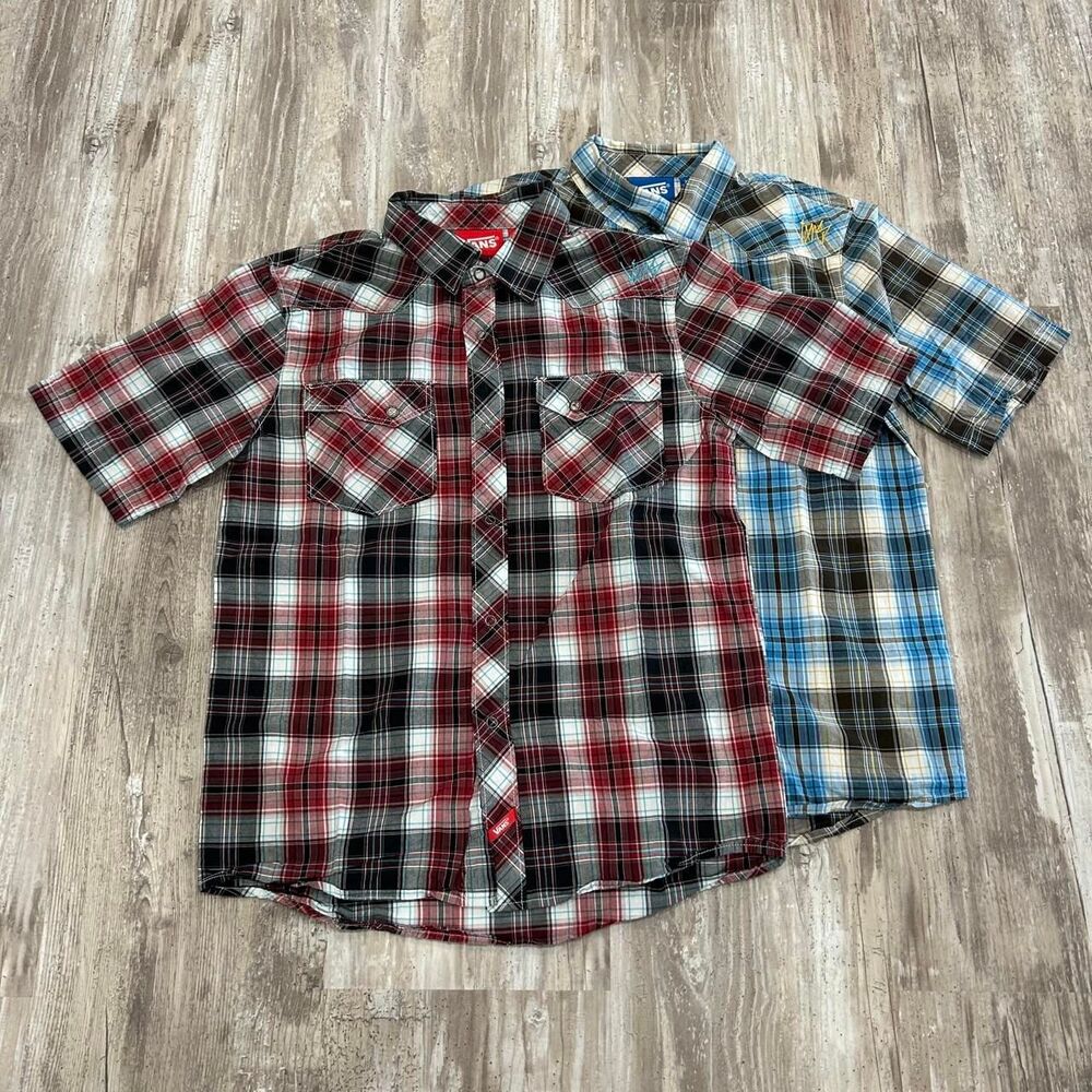 Vans BUNDLE skater streetwear workwear multicolored plaid button up cotton shirt